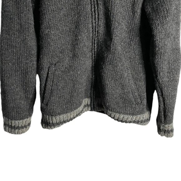 Ark Imports Men's Gray Full Zip 100% Wool Knit Hooded Jacket - Picture 3 of 9
